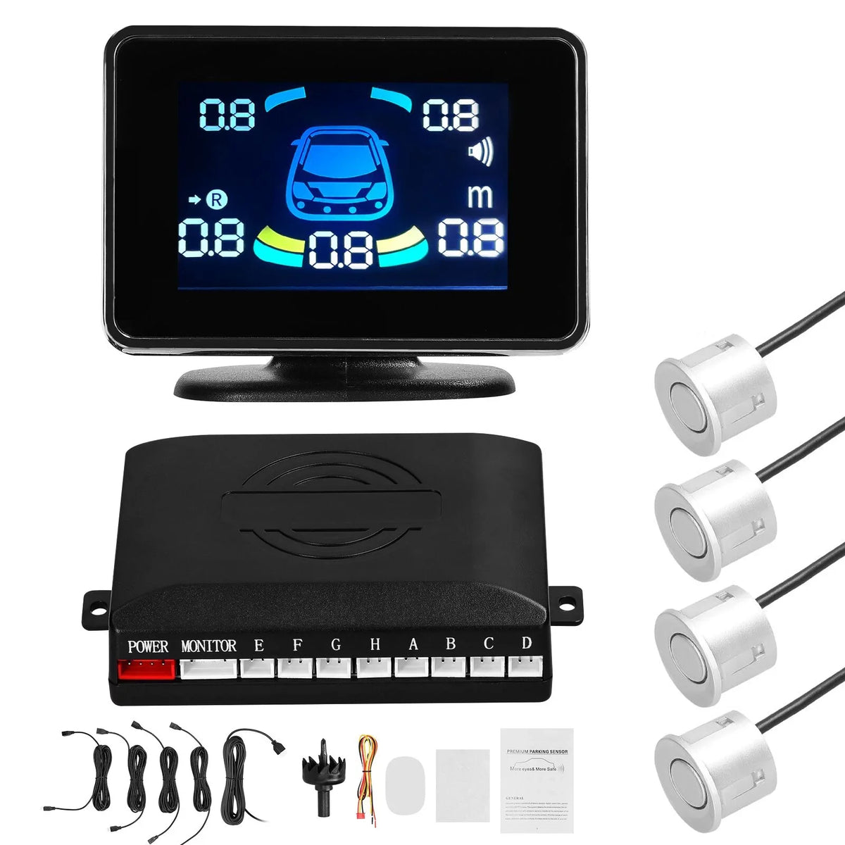 Parking Sound with Rear Sensors Distance System Detection Display LCD Support Adjustable 4 Sensor Front Car Radars Walmeck & Reversing Parking Distance Warning/Buzzer/Mute