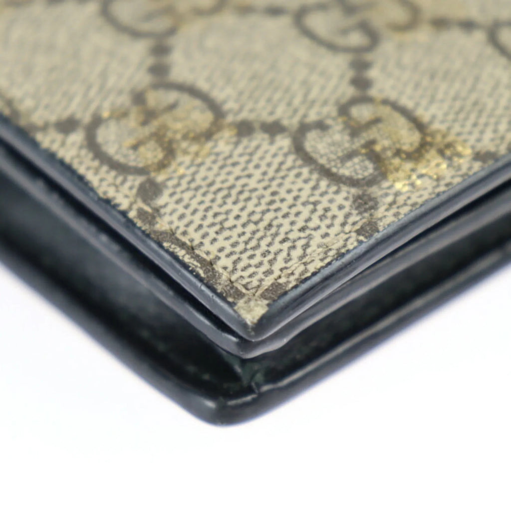 Brown GUCCI Bifold Bee Leather Gucci Beige Black Gold Canvas GG (Good) BEE Supreme Pre-Owned 508757 Compact Wallet