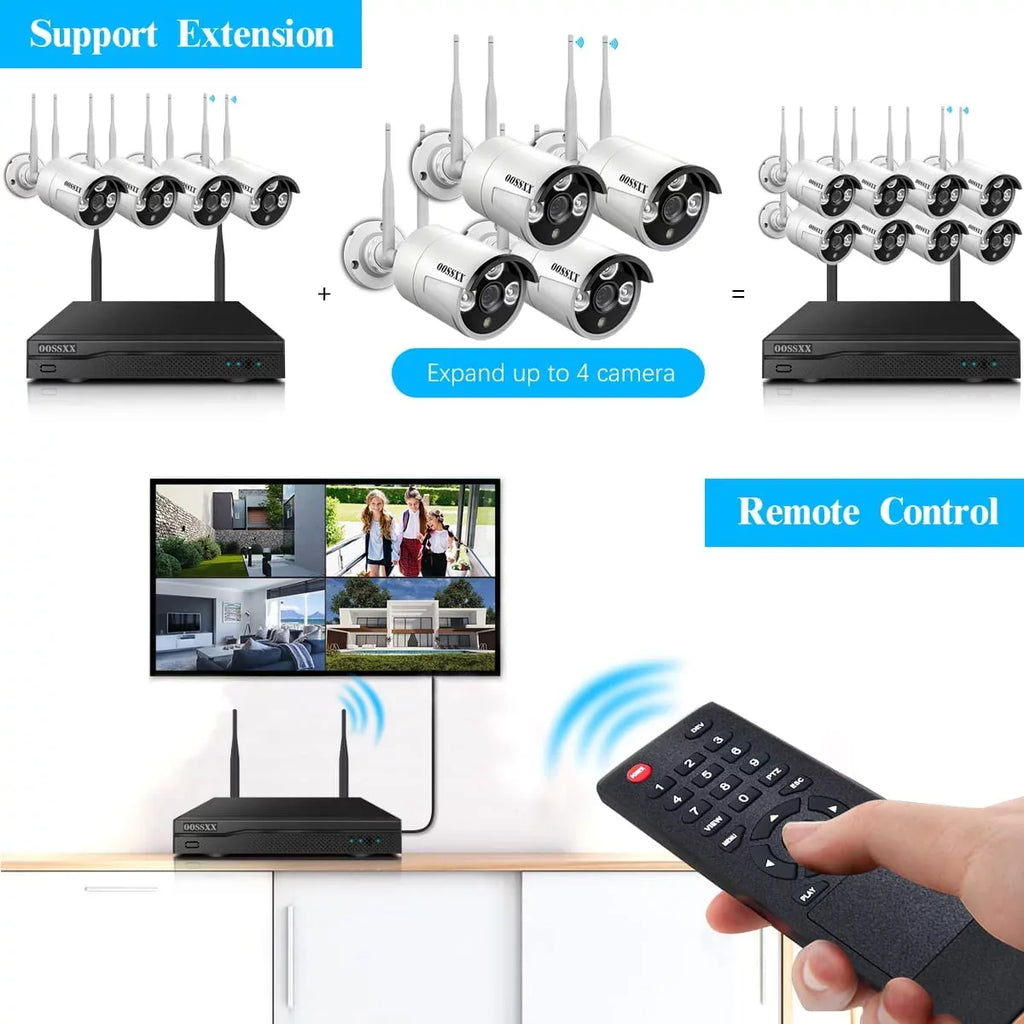 without Dual Drive, Kits Wireless 2K NVR Cameras System, 4Pcs Outdoor Security 3.0MP Surveillance WiFi Camera Hard Antennas Security