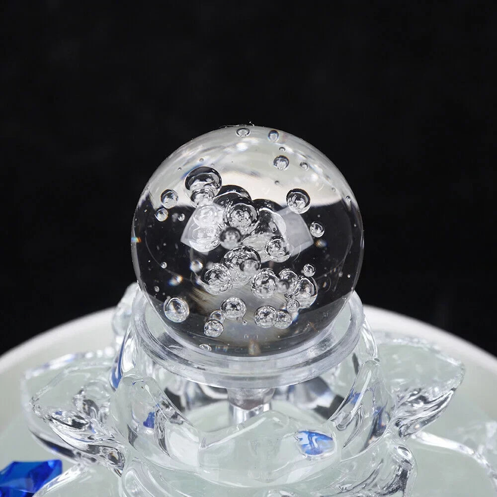 Fountain, White Tabletop Waterfall Lotus Office Fountain Water Decor Crystal Desktop Flowing Ornament Desktop Water Fountain Teahouse