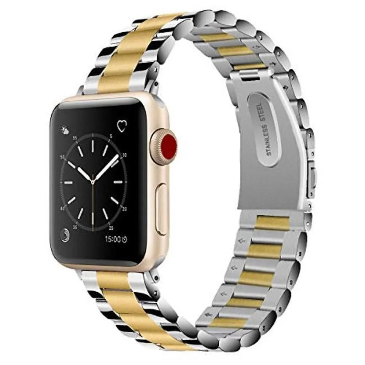 VL-SS002GLD-45 Two mm Silver Band Odash Watch, Apple for Tone & Stainless Steel Gold 42-44-45-49