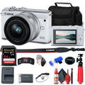 Camera Flex Canon + + Mirrorless + EOS + Kit Strap Cleaning + + Cap Card + Keeper (White) M200 Case with Memory Reader (3700C009) + Card Memory Lens 15-45mm Tripod Hand Wallet 64GB