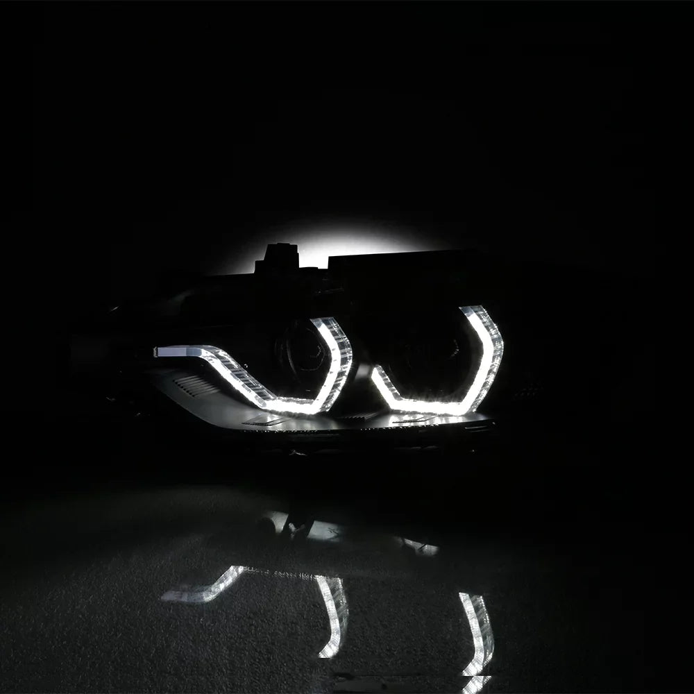 F30 AKKON BMW Factory - Type Sedan U-Halo Smoked Ring Dual For Projector 3-Series LED Doors Black 4 Headlights Halogen