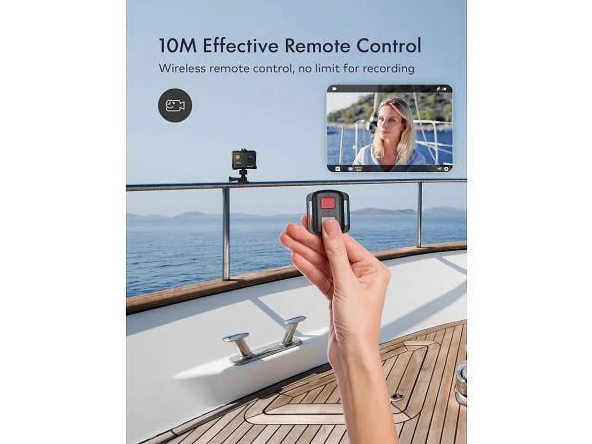 Camera Kit with Accessories Angle Helmet Mount GA100 Remote Dual 40M Camera, 2x1050mAh Batteries 30FPS, Action 20MP Control, 4K Waterproof Wide EIS, WiFi Camera and Microphone 170° Underwater