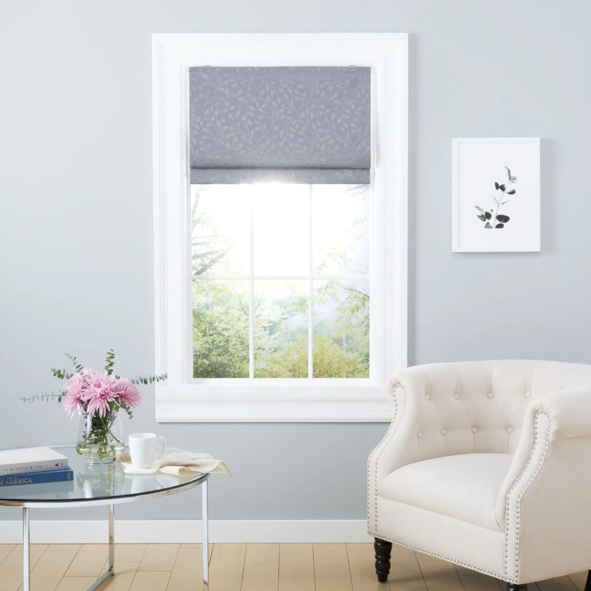 Home Roman 31"x Total Shade, 64", Exclusive Bolan Grey Botanical Dark Blackout