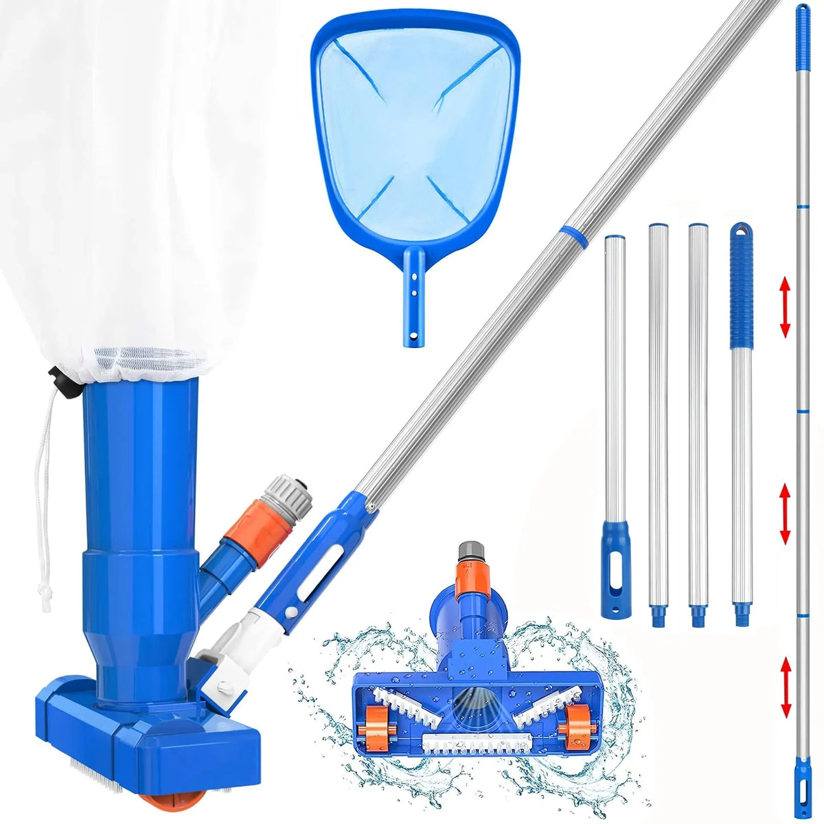 Vacuum 4 Tub Pool for Section Above 60" Spa Skimmer Ground Poles Pool Net, Jet Upgraded Swimming with Fountains Pond Hot of Pool Cleaner Handheld Pool Portable Cleaner Pool Kit, Cleaner Vacuum