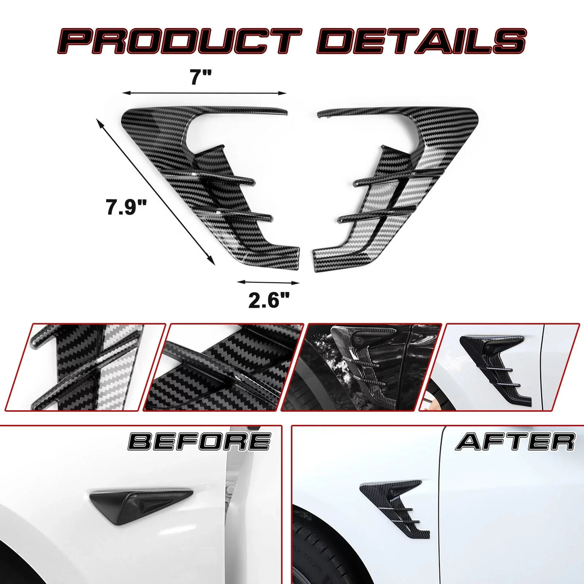 View Fiber Y Carbon Turn Pattern, Xotic Trim, Model Marker Model Indicator Cover 2021+ Side Tech Compatible with Signal Tesla Camera 3