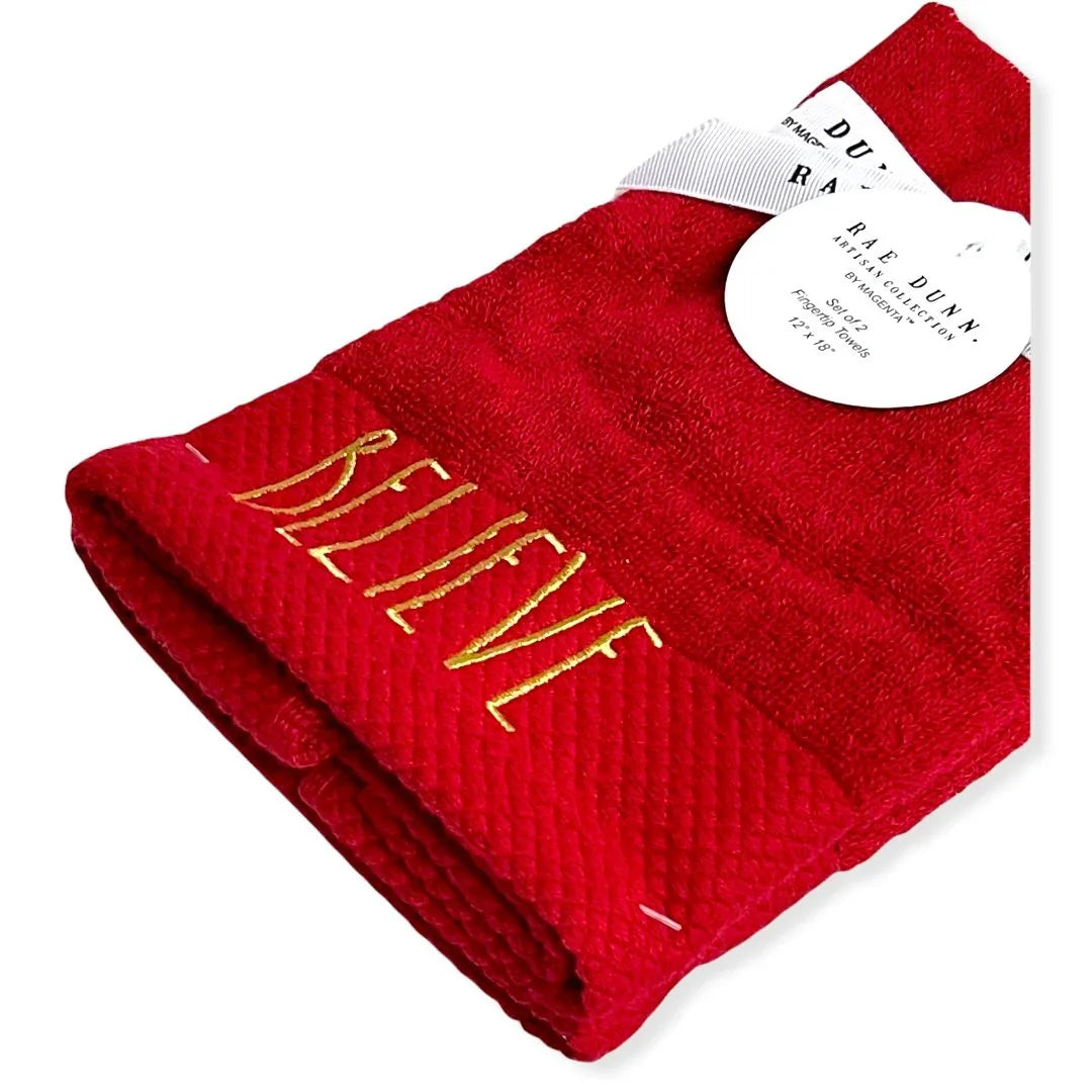 BELIEVE Fingertip Towels Gold - LL Holiday of Set 12'x Rae 18' Dunn 2 Red