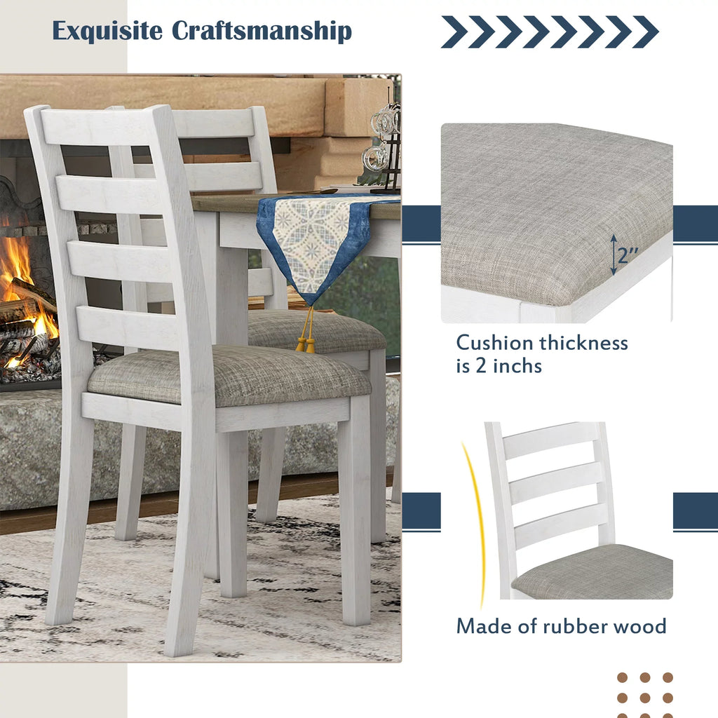 & Brown Room Table Chairs With 4 Style Upholstered Set CoSoTower A Whitewash Rustic Bench, Dining + 6-Piece
