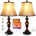 Sets with Port Lamp Lamps, 3-Way USB Table Lamp of 2 Bulbs Touch with Nightstand Traditional Set Lamp Dimmable Control LED Nictiv Free Bedside 2 Wooden Bedroom 4