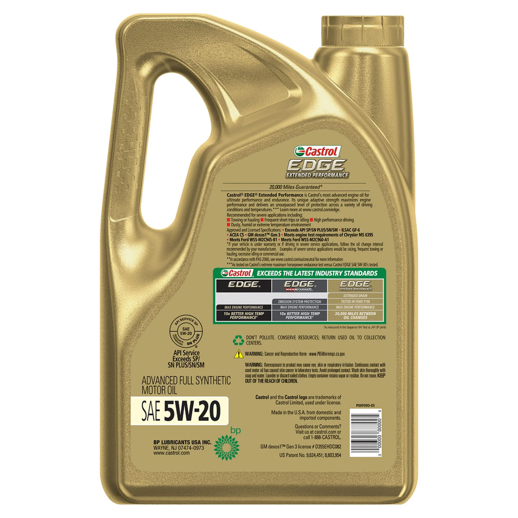 Synthetic Quarts Full 5 Motor Advanced Castrol Extended Performance 5W-20 Oil, EDGE