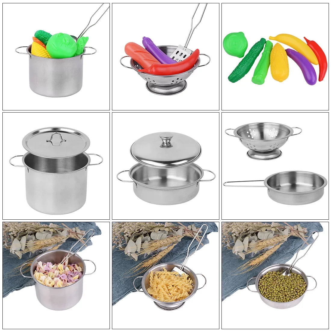 Pots Pretend Girls Stainless Play Set Kitchen Toys, Cooking Steel Kitchen Utensils Healthy SEKKVY with Set Cookware and Pans Knife,Apron,Little Boys Vegetables, Kids Chef