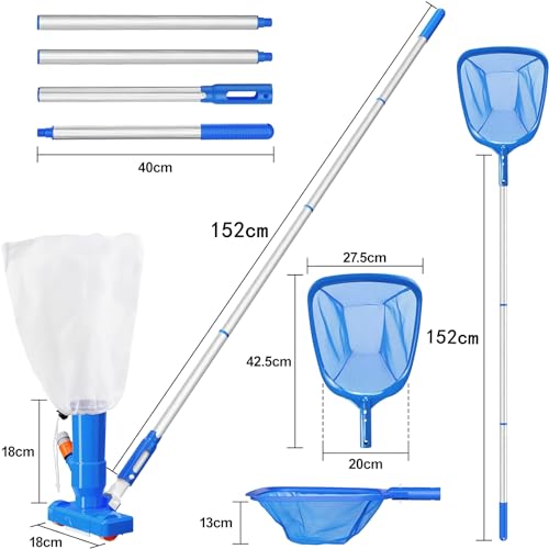 Vacuum 4 Tub Pool for Section Above 60" Spa Skimmer Ground Poles Pool Net, Jet Upgraded Swimming with Fountains Pond Hot of Pool Cleaner Handheld Pool Portable Cleaner Pool Kit, Cleaner Vacuum