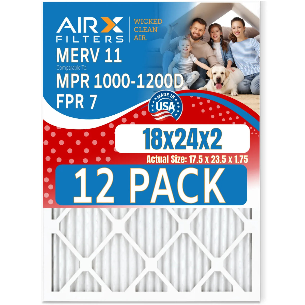7 Air 12 of MPR MPR FILTERS 11 Furnace Made & Rating, in AIR. WICKED CLEAN 1200 Comparable 1000, MERV by 18x24x2 Pack AIRX FPR Filter to - Filters USA