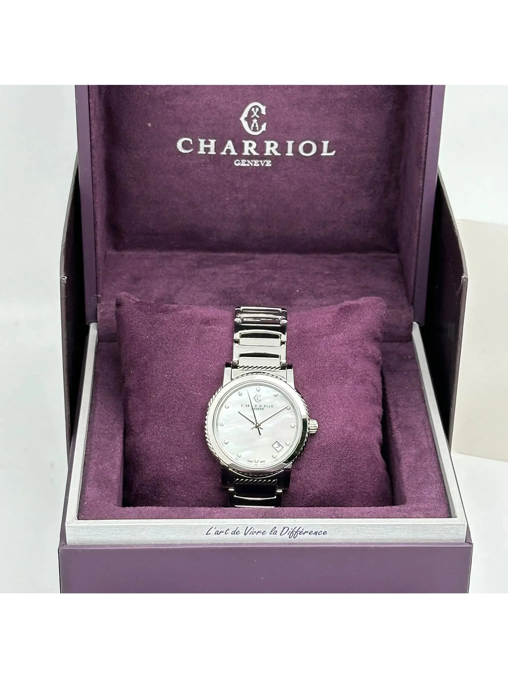 Steel Quartz Charriol New Diamond Parsii P33S2.920.001 33mm MOP Watch White Dial