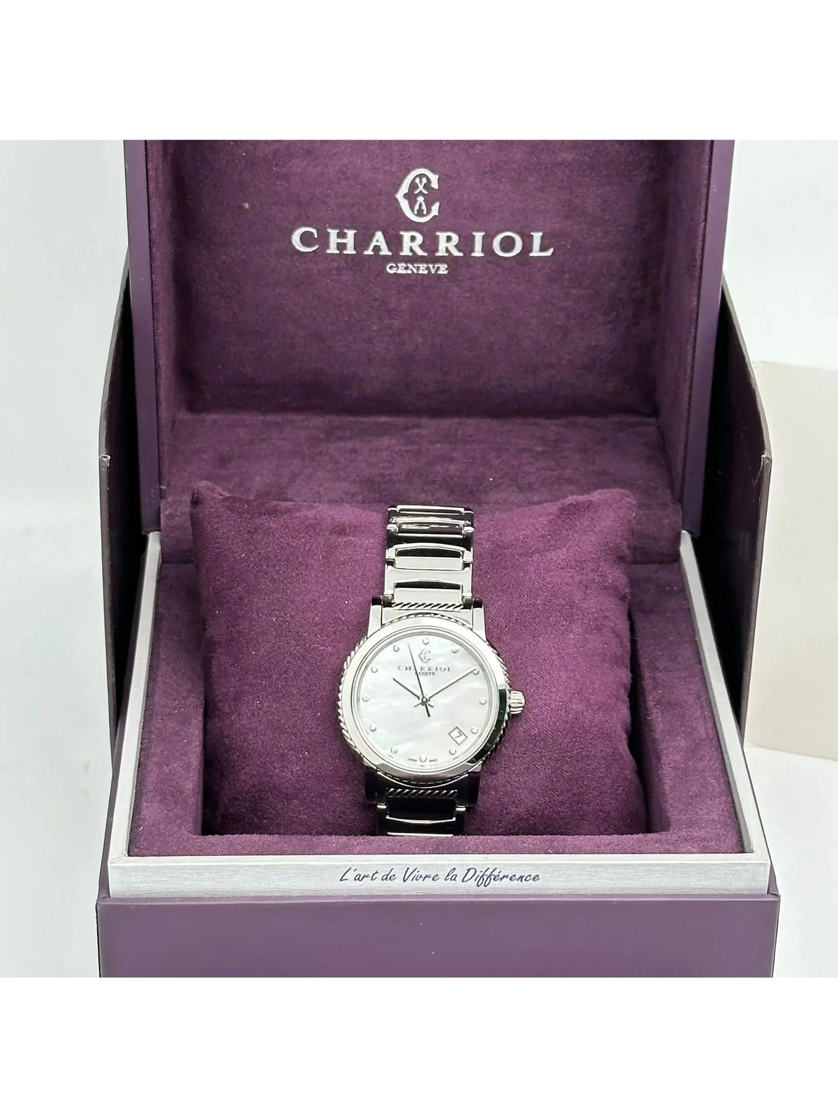 Steel Quartz Charriol New Diamond Parsii P33S2.920.001 33mm MOP Watch White Dial