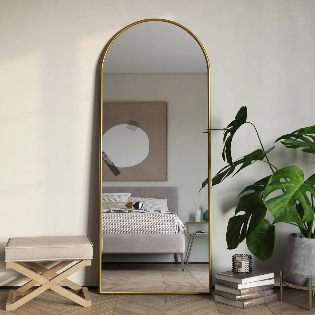 Floor 70"x28" Arch Metal Glam Mirror Modern Gold Nadia