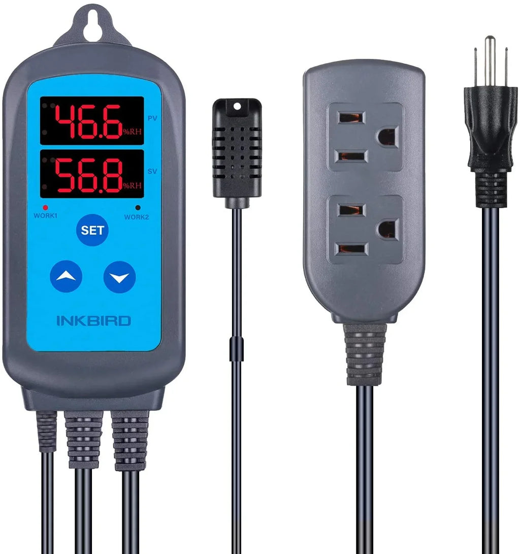 Greenhouse Humidistat Humidity Controller Dehumidifier. IHC200 Dual Inkbird Humidifier Outlet Wired Mushroom Pre Stage