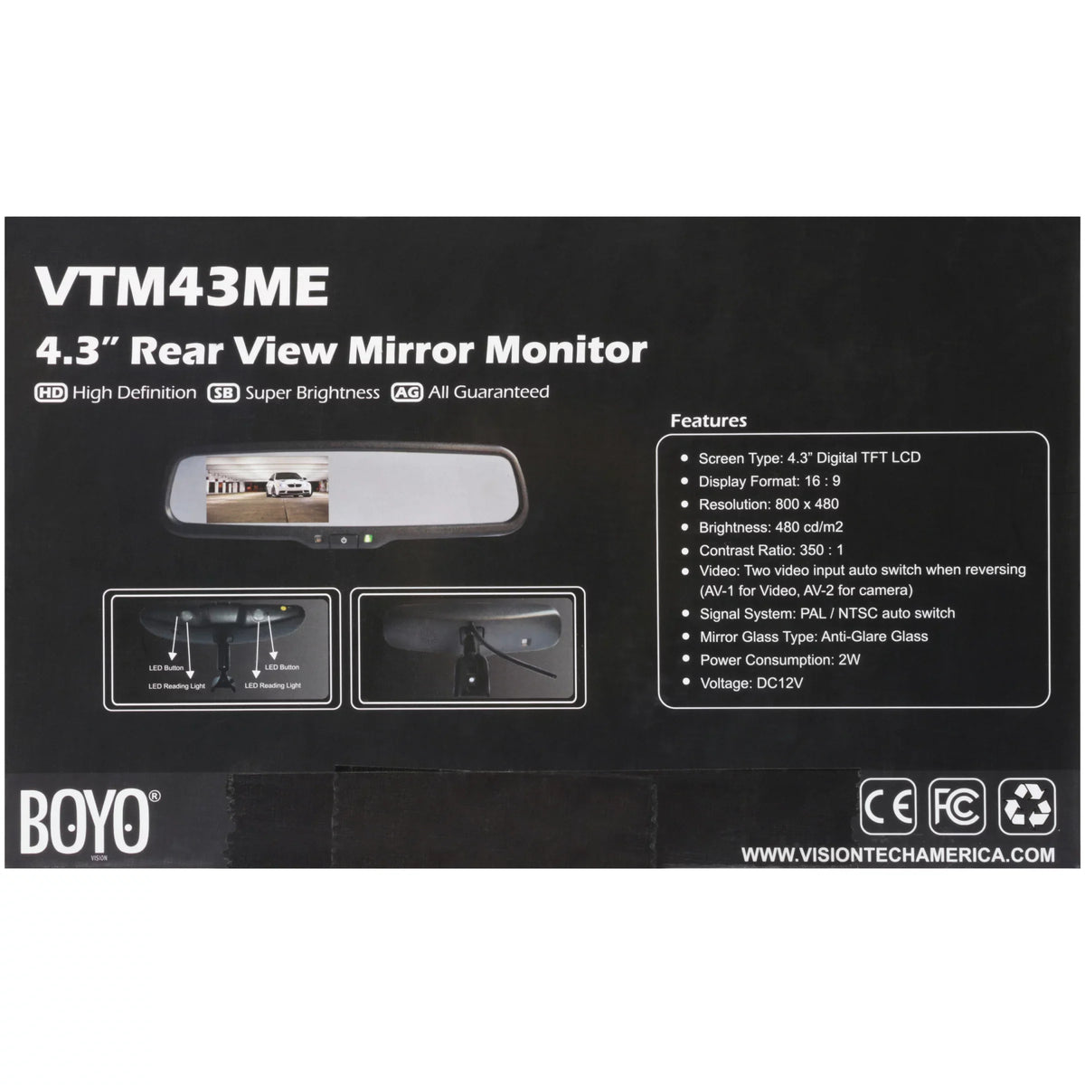VTM43ME 4.3" Rear Monitor Mirror View BOYO