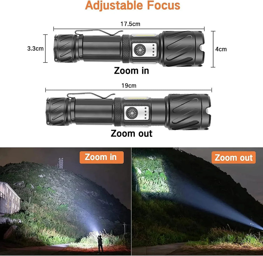 Adjustable Tactical Modes Rechargeable Torch, Lumen Bright With Water Flashlight 2 Cob 15000 Torch, High Flashlight, Super Zoomable, Light, Magnetic 6