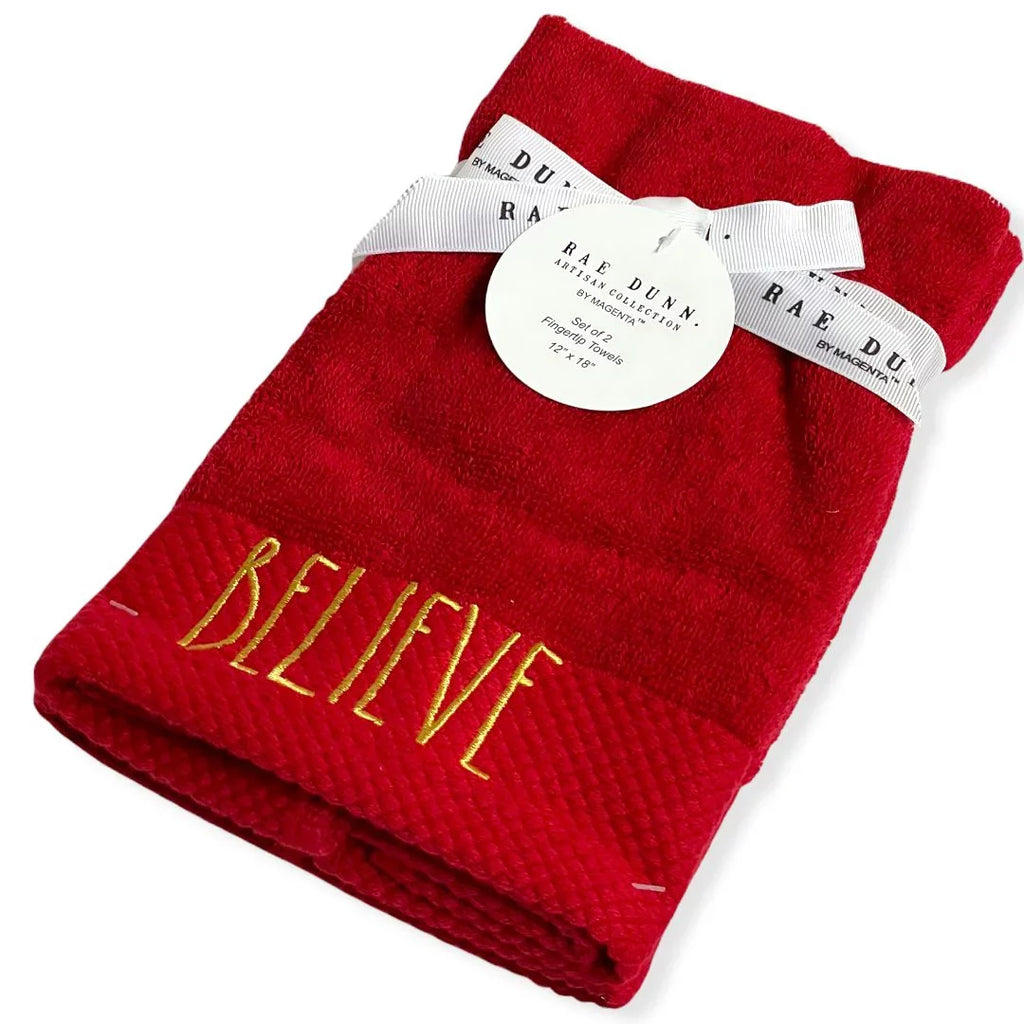 BELIEVE Fingertip Towels Gold - LL Holiday of Set 12'x Rae 18' Dunn 2 Red