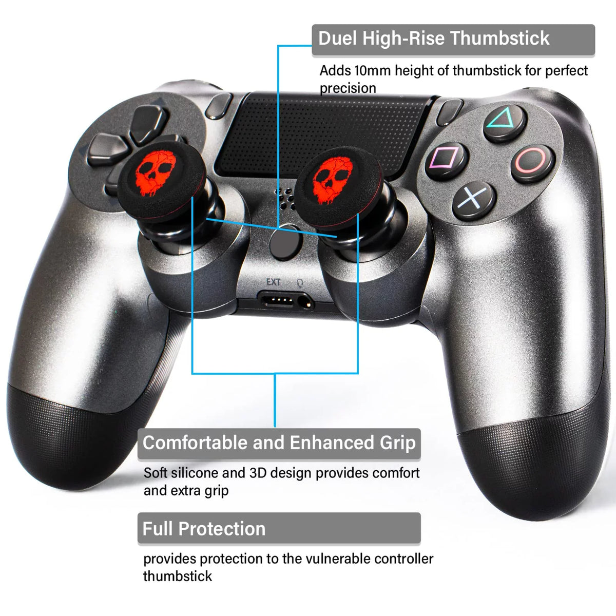 Controller Cover Extender Printing for Silicone (Ghost Sets Rubber & PS4 Playrealm & Thumbstick Red) FPS Dualsenese PS5 Grip 2