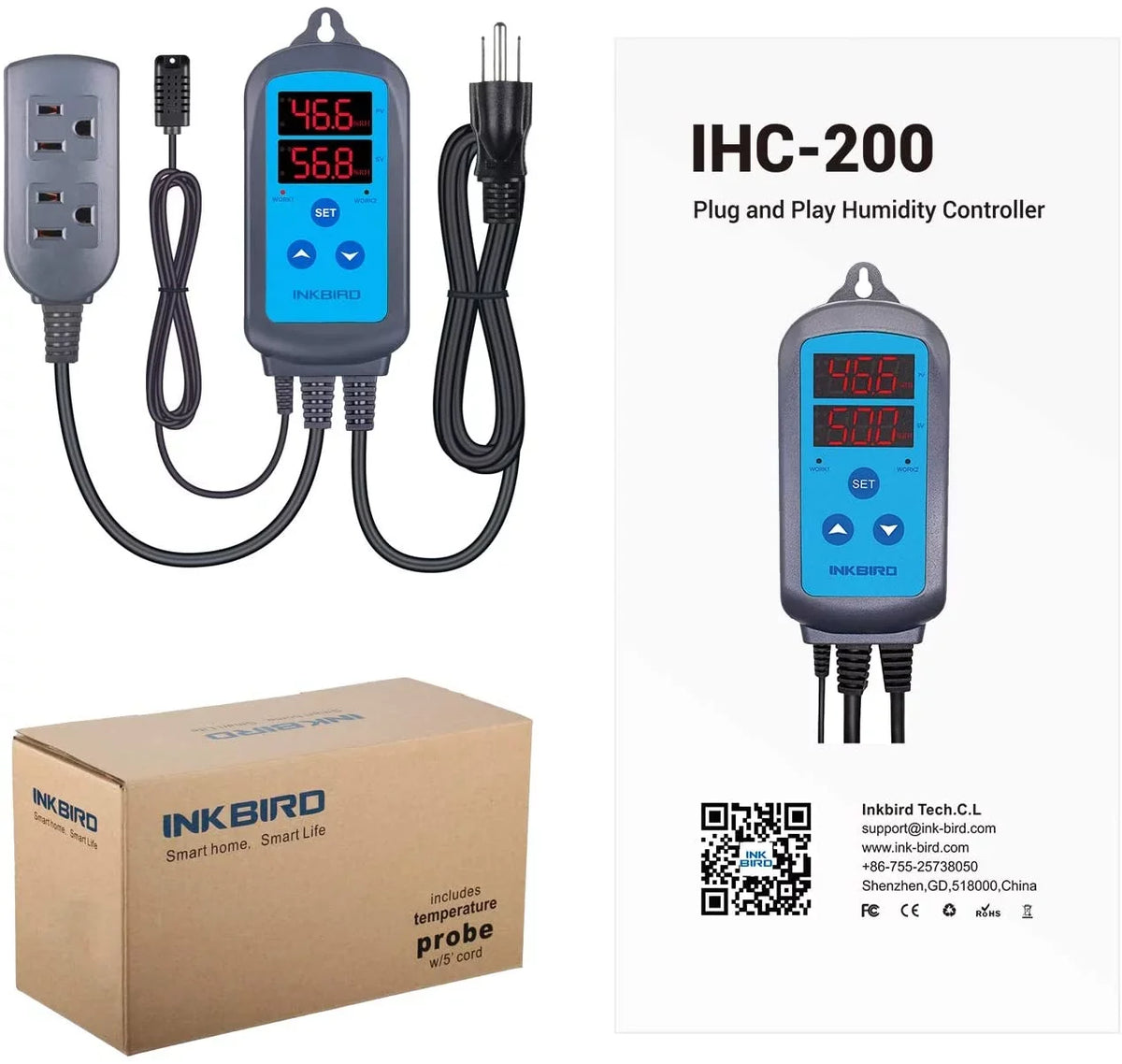 Greenhouse Humidistat Humidity Controller Dehumidifier. IHC200 Dual Inkbird Humidifier Outlet Wired Mushroom Pre Stage