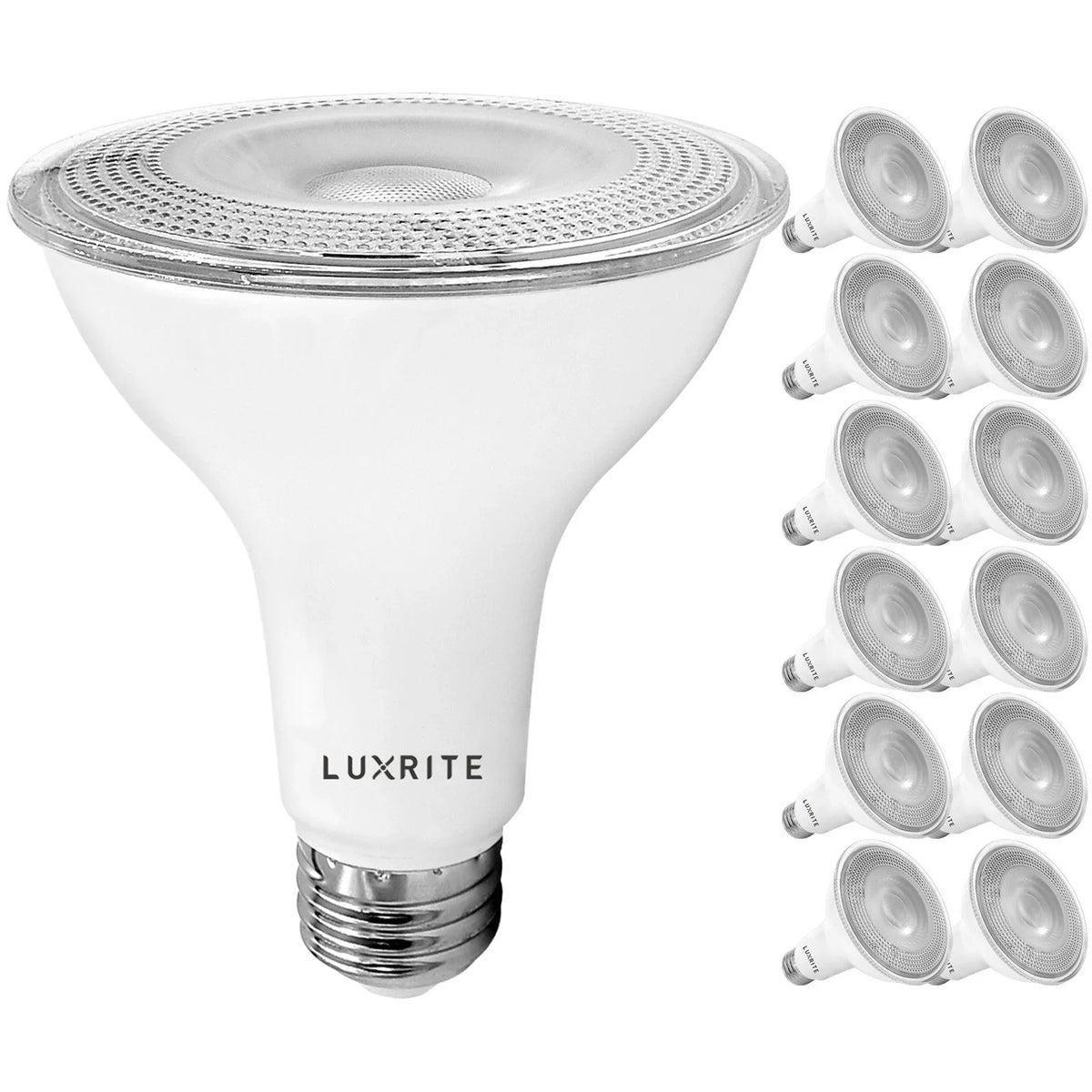 Listed Warm Flood LED Rated Light PAR30 UL 11W White 2700K E26 Wet Base Luxrite 850 Lumens 12-Pack Dimmable Bulb