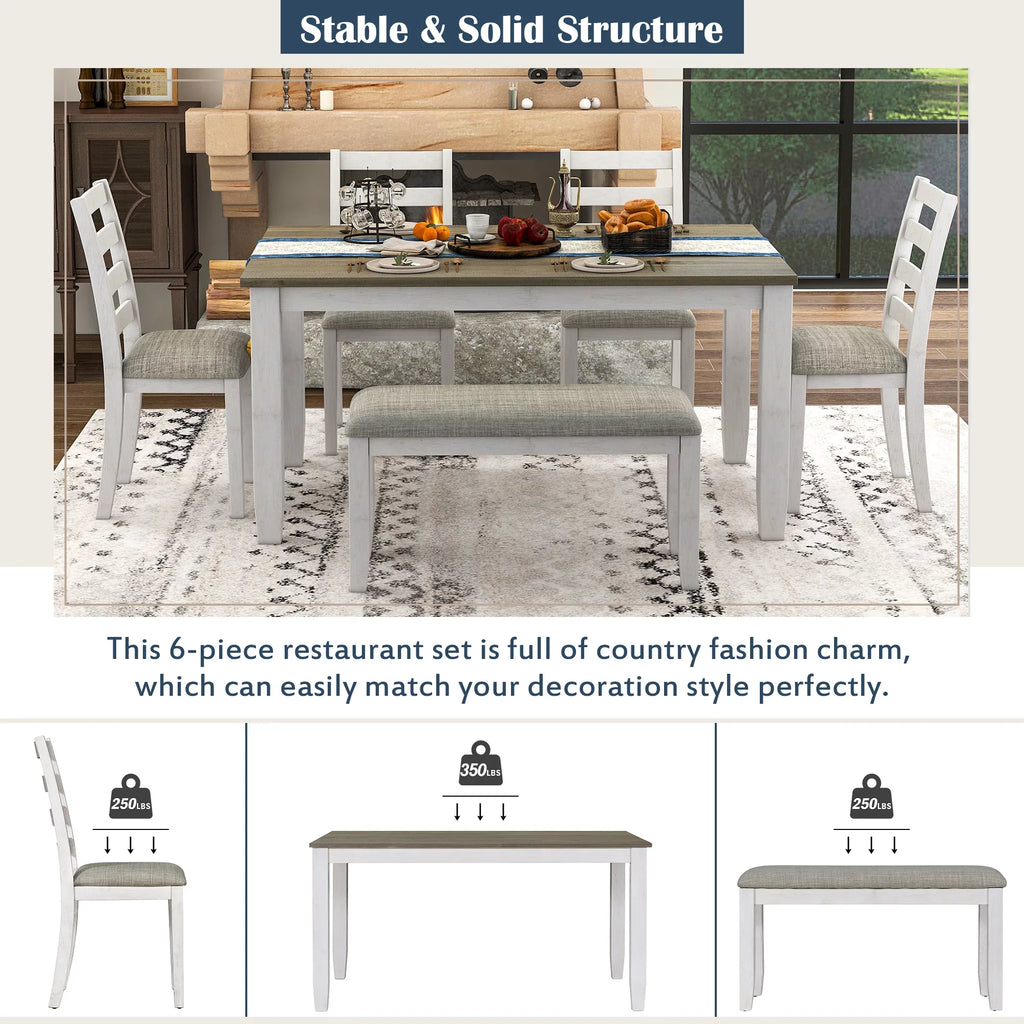 & Brown Room Table Chairs With 4 Style Upholstered Set CoSoTower A Whitewash Rustic Bench, Dining + 6-Piece