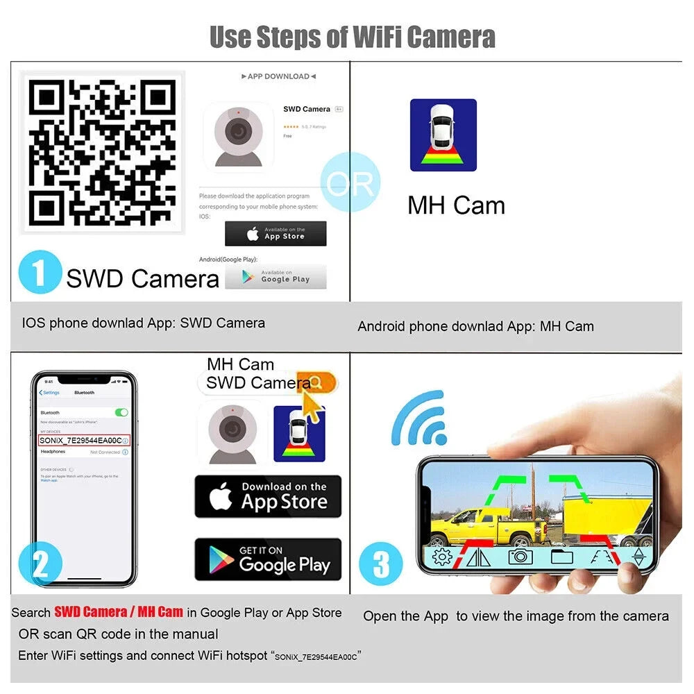 Battery View Camera, WiFi Camera 9600mAh Jahy2Tech Magnetic Backup Wireless Front/Rear