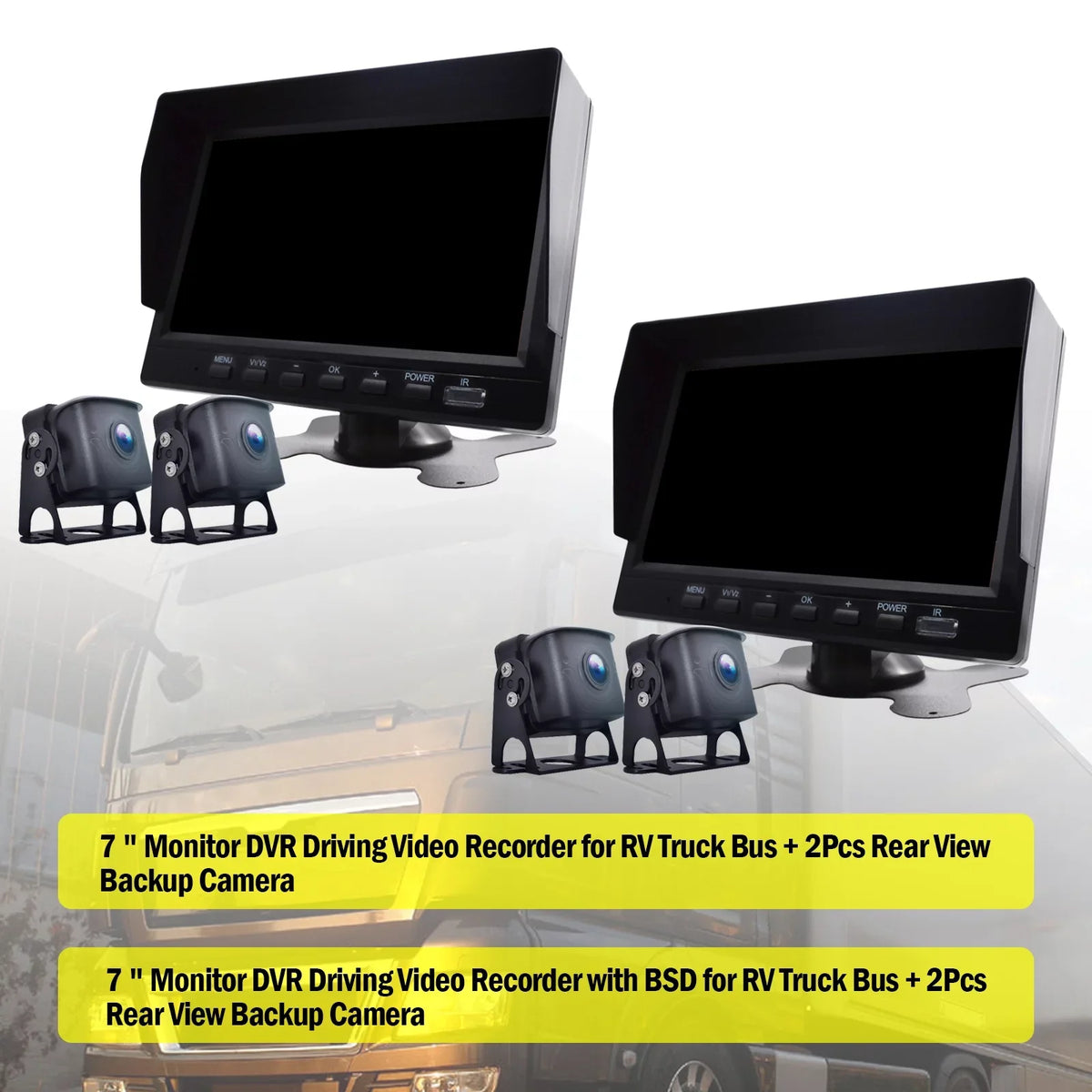for Camera with Backup DVR RV Monitor Driving 7" Video BSD Bus+2 Truck Recorder
