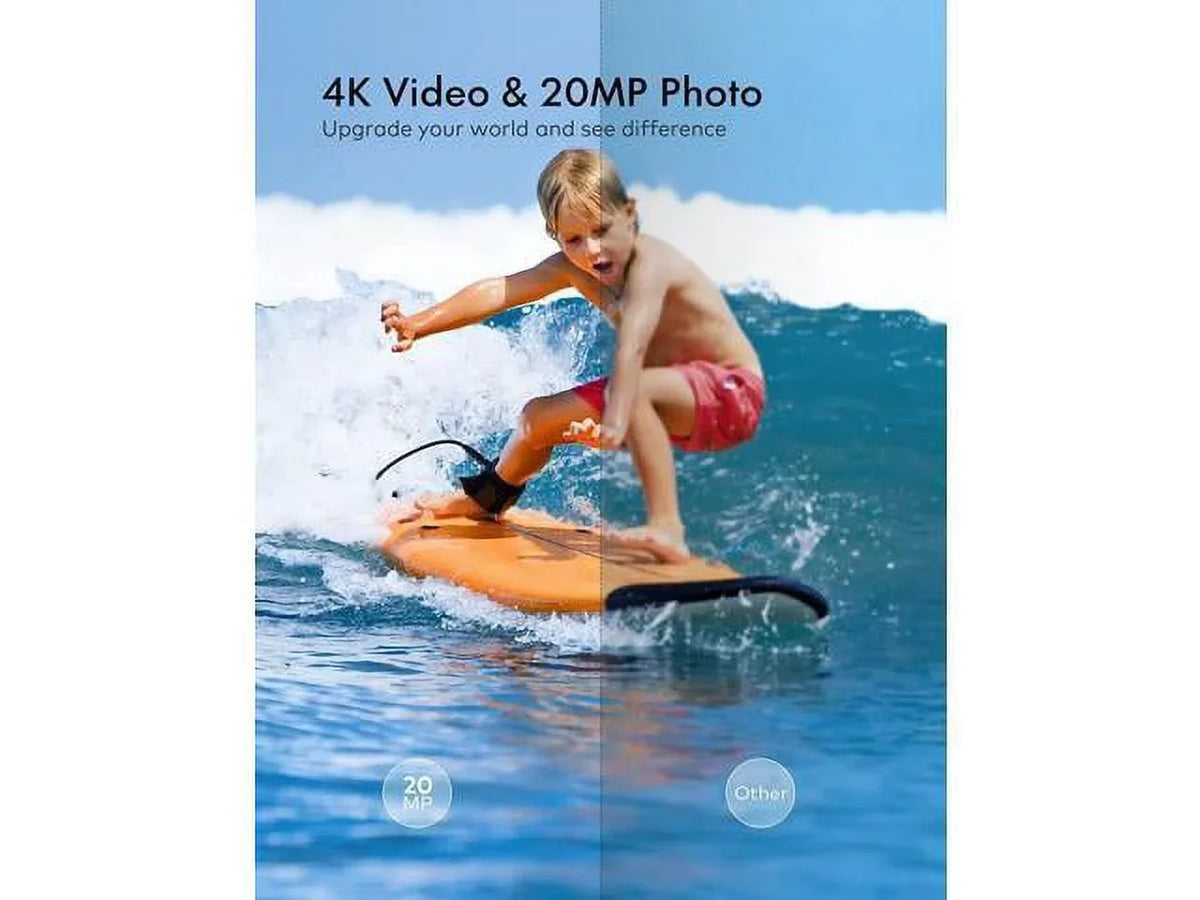 Camera Kit with Accessories Angle Helmet Mount GA100 Remote Dual 40M Camera, 2x1050mAh Batteries 30FPS, Action 20MP Control, 4K Waterproof Wide EIS, WiFi Camera and Microphone 170° Underwater