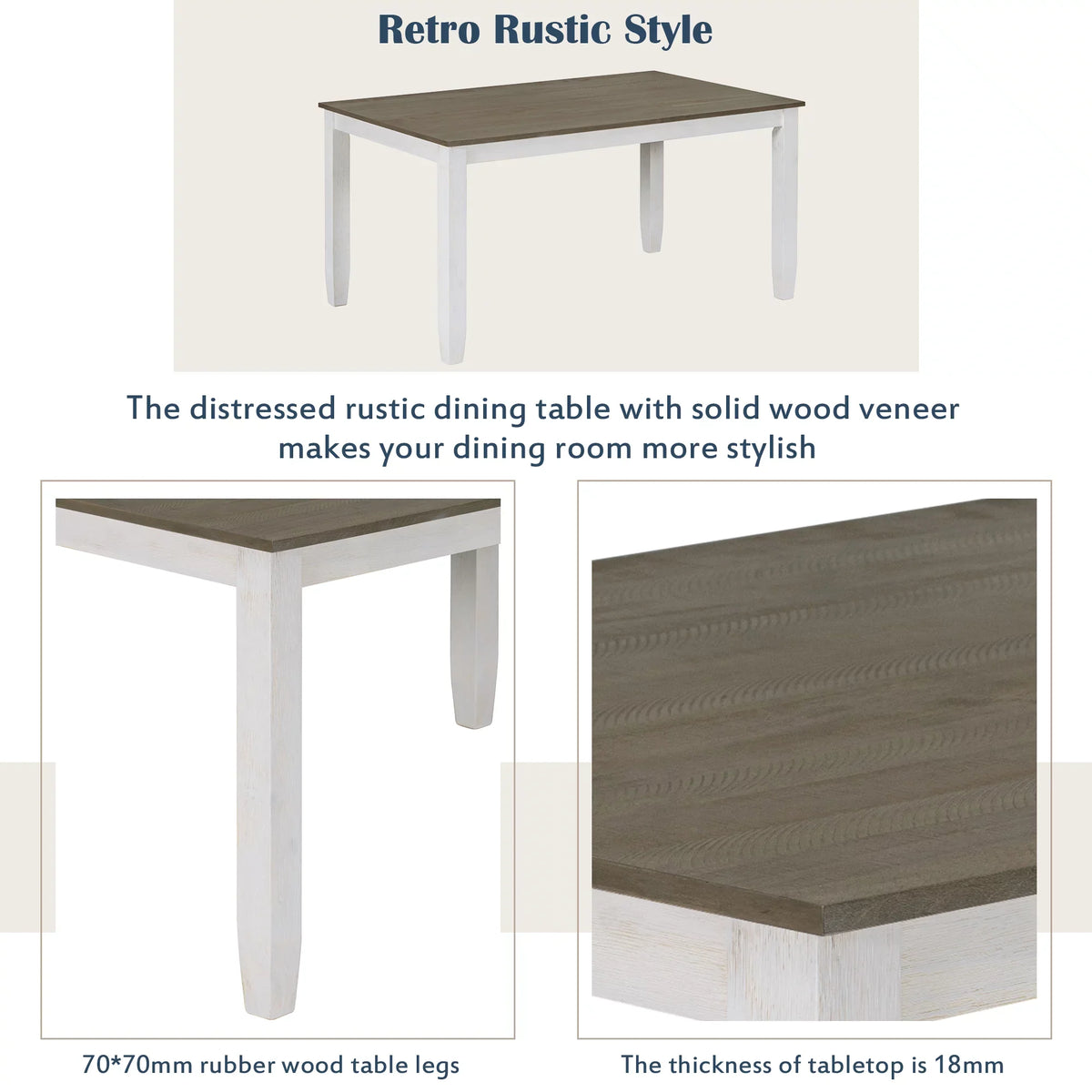 & Brown Room Table Chairs With 4 Style Upholstered Set CoSoTower A Whitewash Rustic Bench, Dining + 6-Piece