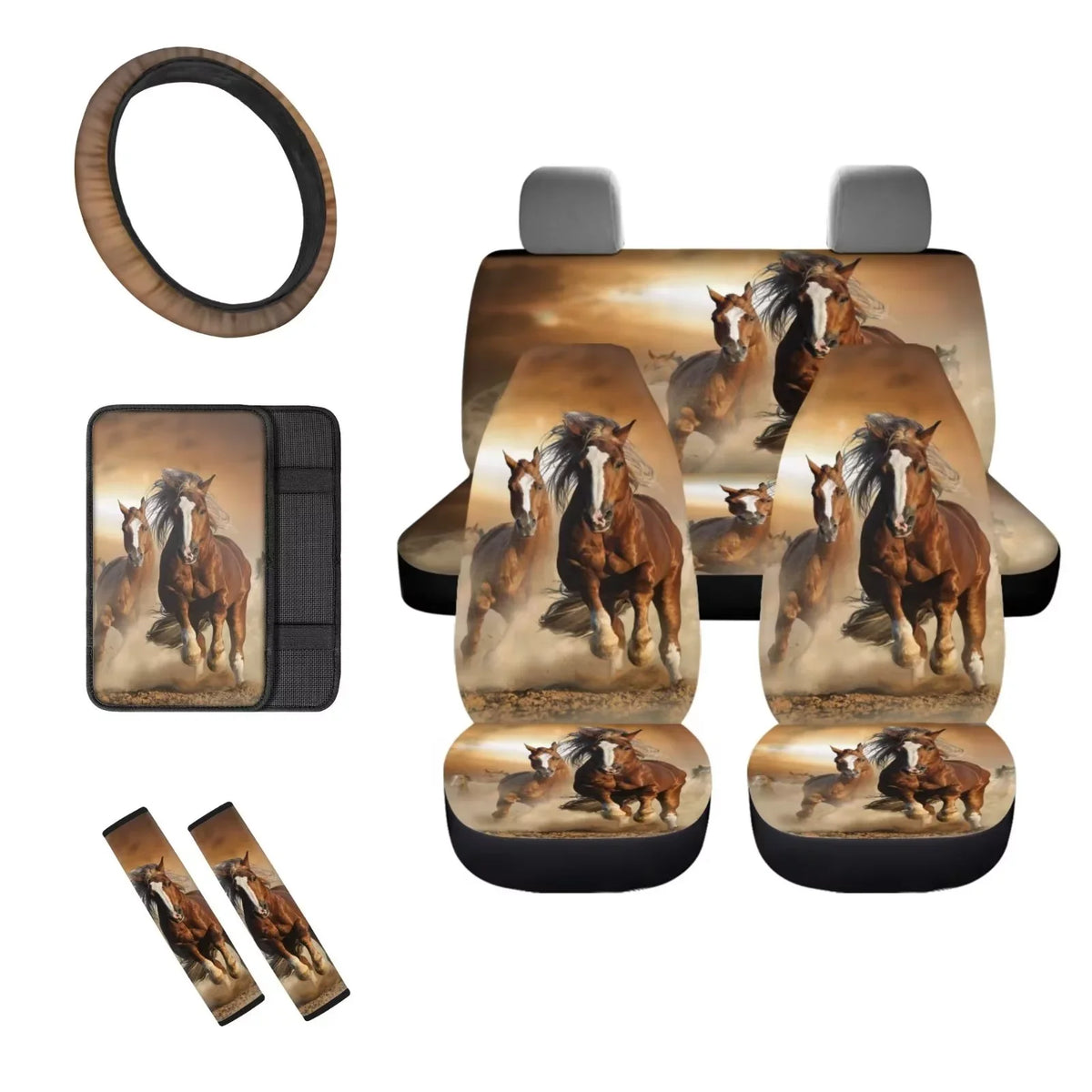 Protector Cover SUV Horse Seat for Back Binienty Van Cover,Steering Seat Western Cover,8pcs Wheel Design Aztec Accessories,Center Auto Pad,Armrest Interior Carseat Console Running Pad,Front Car