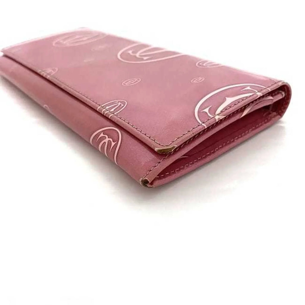 2C Bifold Happy L3000951 Birthday Wallet Pink Leather Pre-Owned Motif Ladies (Fair) Long Cartier