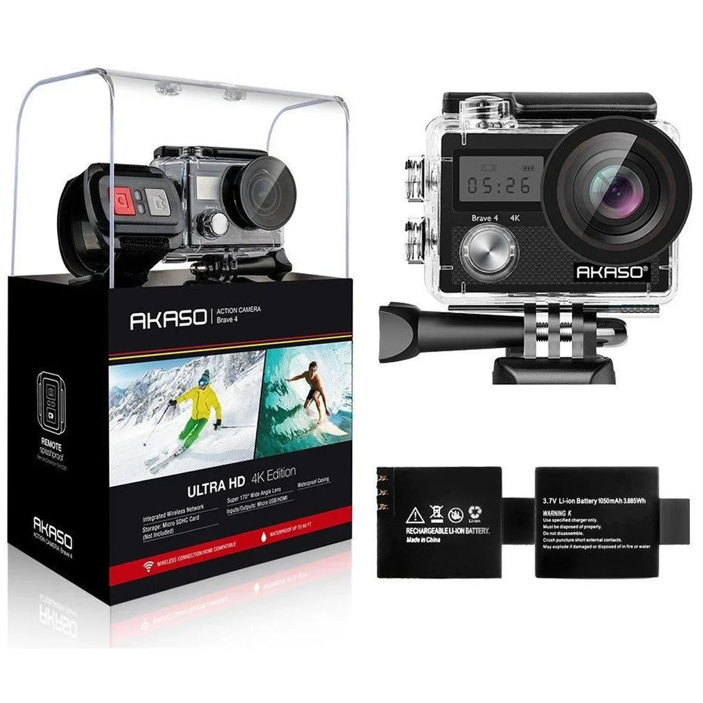 with Waterproof Sports 20MP Wi-Fi Camera (Black) AKASO 4 4K Full HD Action Brave