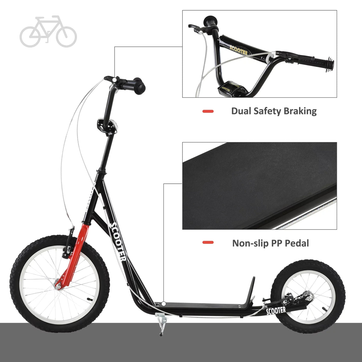 Youth Dual Front Rear Caliper Aosom Scooter Black Brakes, and