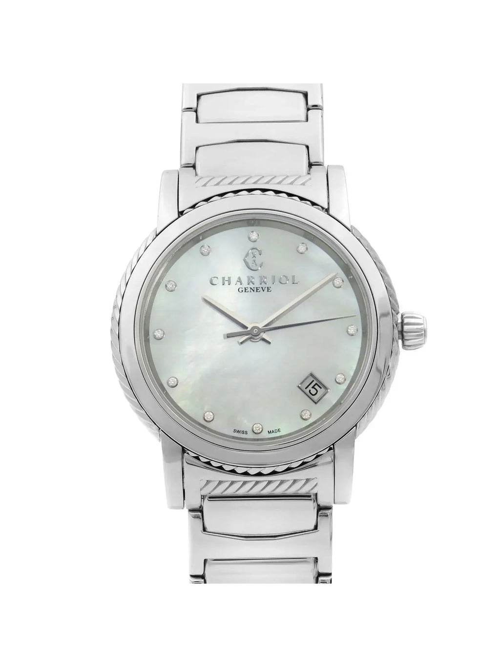 Steel Quartz Charriol New Diamond Parsii P33S2.920.001 33mm MOP Watch White Dial