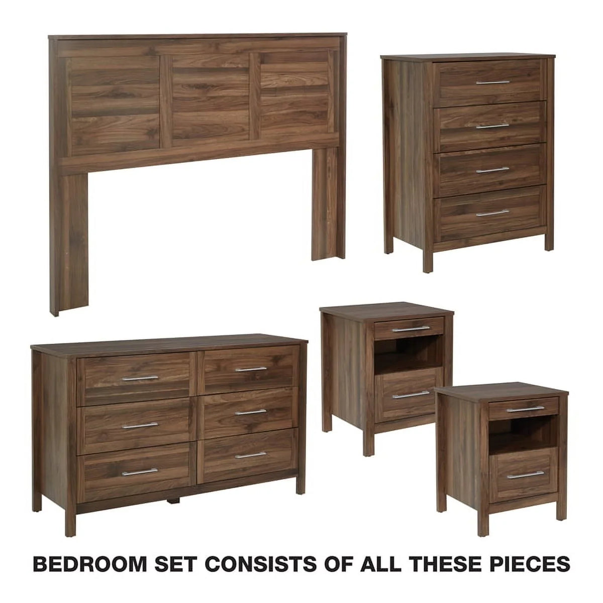 Classic Stonebrook Deluxe Wood Set Queen/Full Bedroom 5 Finish Piece Walnut in