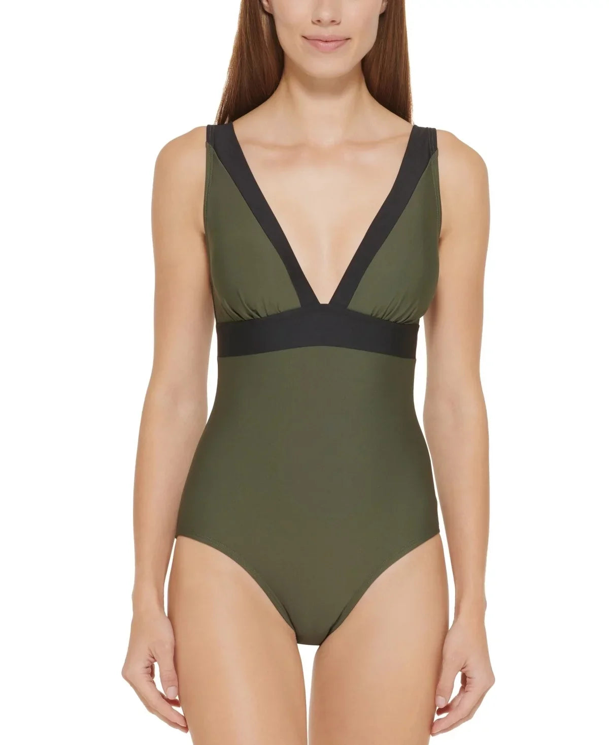 GREEN 14 Swimsuit, Plunging DKNY Colorblocked US MOSS One-Piece