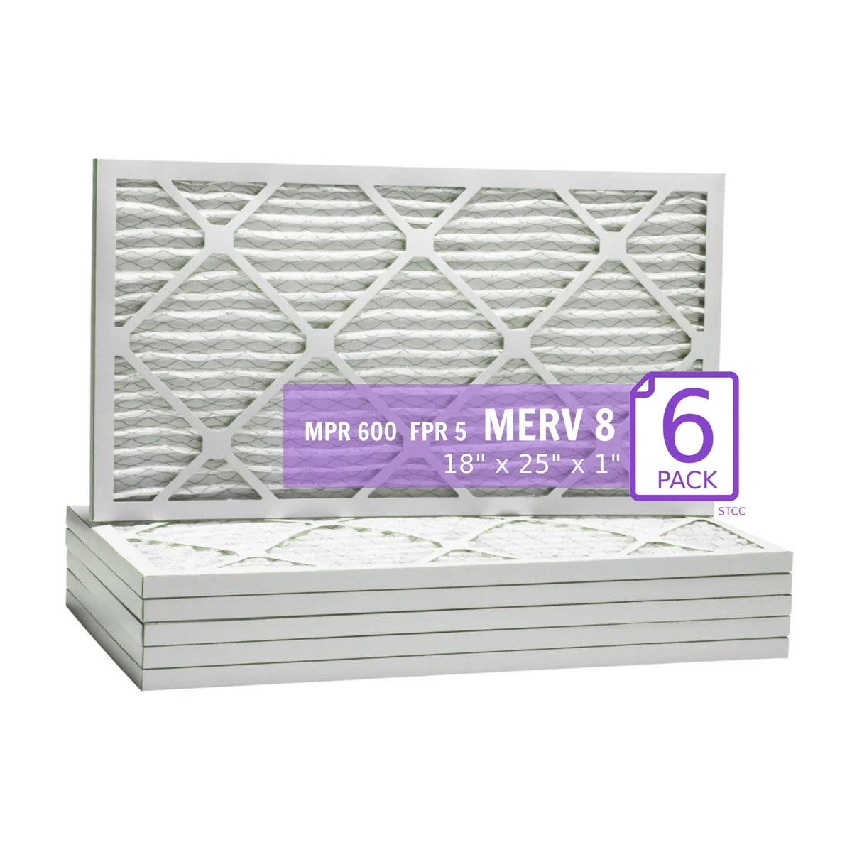 Mechanical 8, Surface Extended Filter, Purolator Pleated MERV (6 Air 18x25x1, DMK80 Pack)