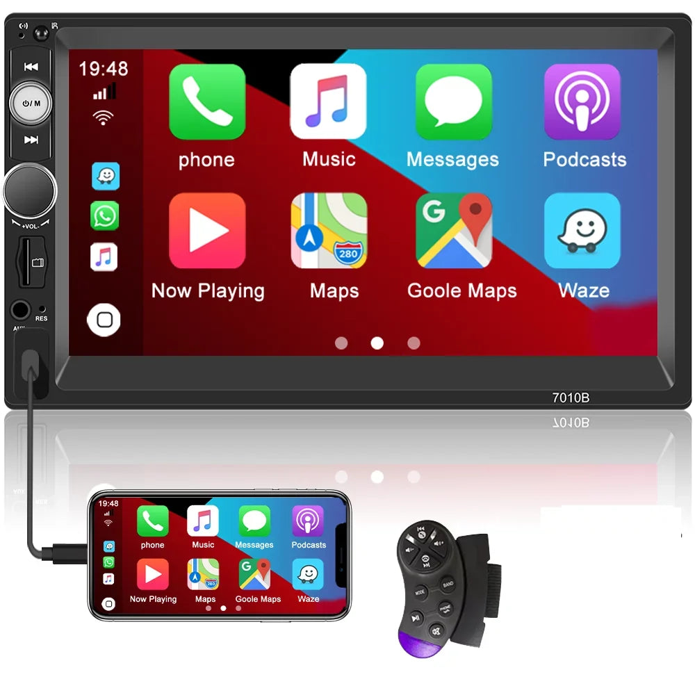 Camera Din Universal Screen Mirror Car Podofo Double Touch Included) Not FM HD Android Apple Car MP3 Radio Multimedia 7'' Audio MP5 USB(Rear 2 Player Auto Stereo Bluetooth Carplay Link
