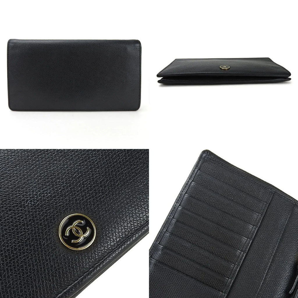 black ladies A20904 (Good) CHANEL 1 coco bifold wallet accessories Coco button long leather Pre-Owned