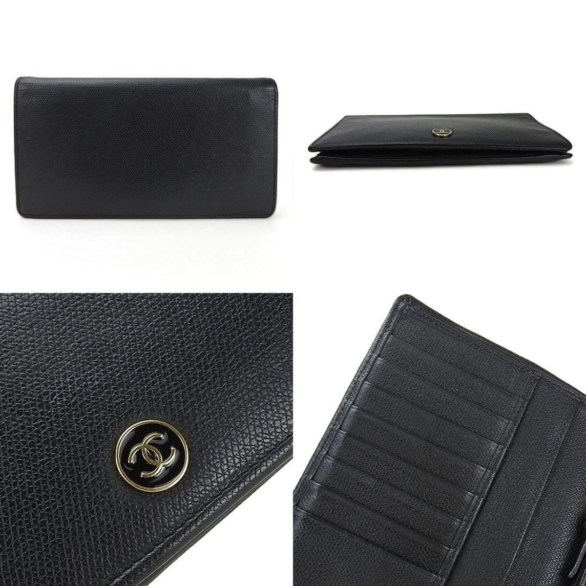 black ladies A20904 (Good) CHANEL 1 coco bifold wallet accessories Coco button long leather Pre-Owned