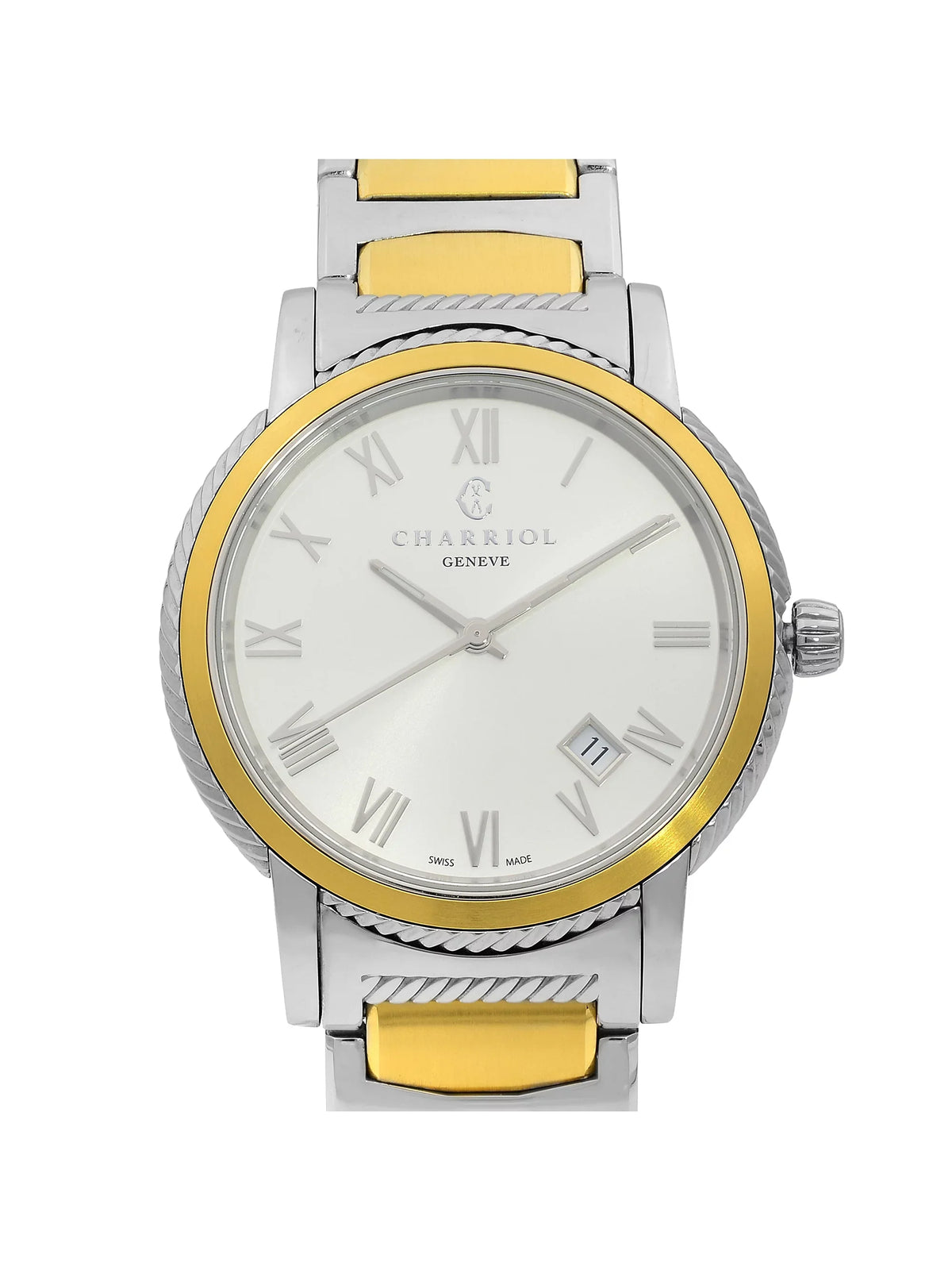 Two Silver Pre-Owned Parisii Watch Unisex P40SY2.931.001 Charriol Quartz Steel Tone Dial