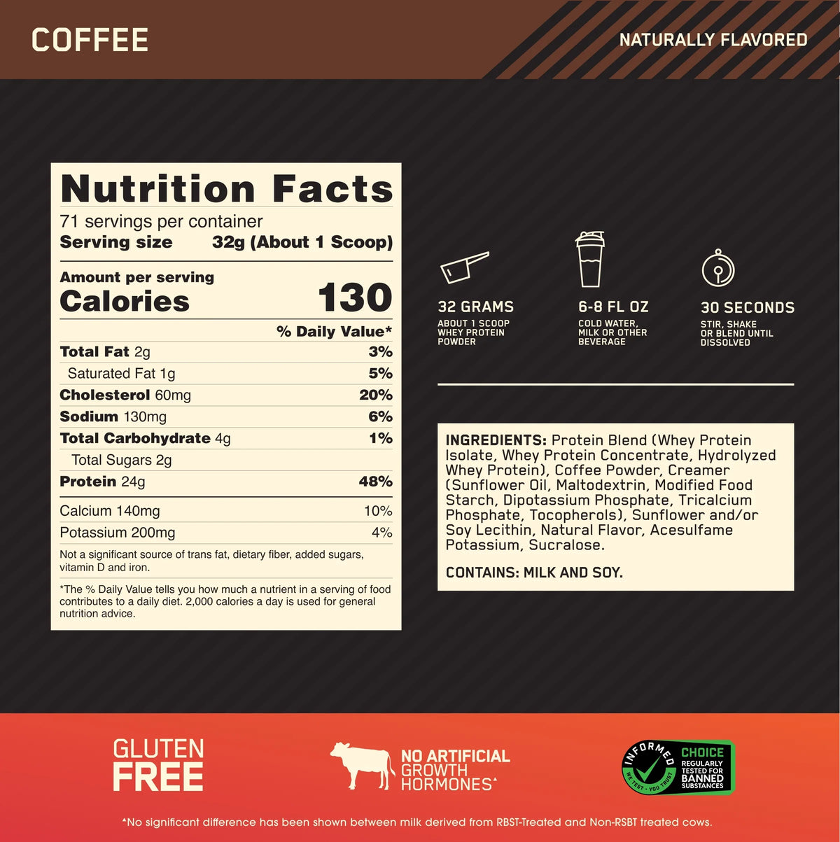 Powder, Servings 100% 71 Nutrition, Whey 5 Coffee, Protein Optimum lb, Gold Standard