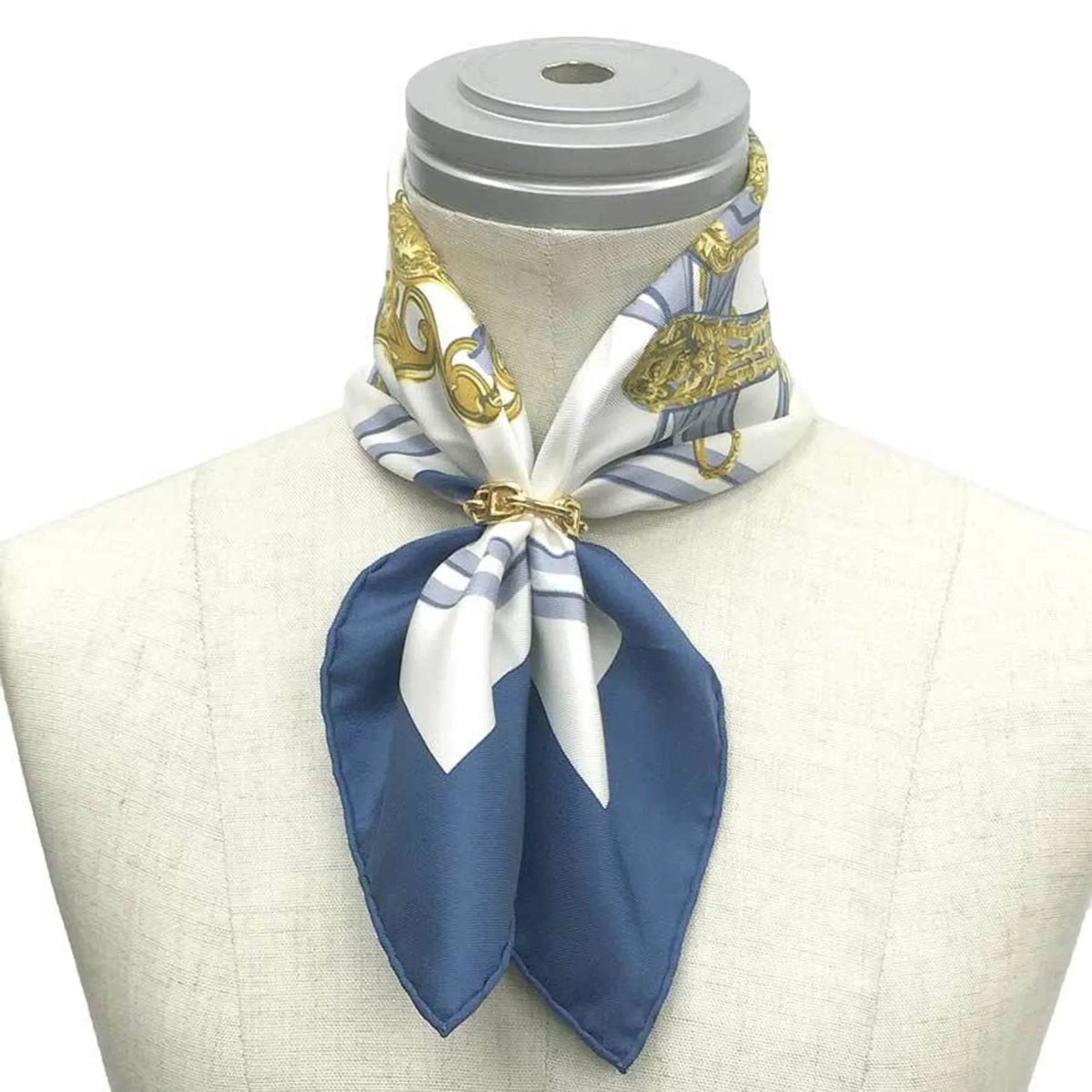 White (Like 45 GALA bridle) New) Scarf Hermes Carre Muffler (ceremonial de Silk HERMES Pre-Owned 100% BRIDES Blue x