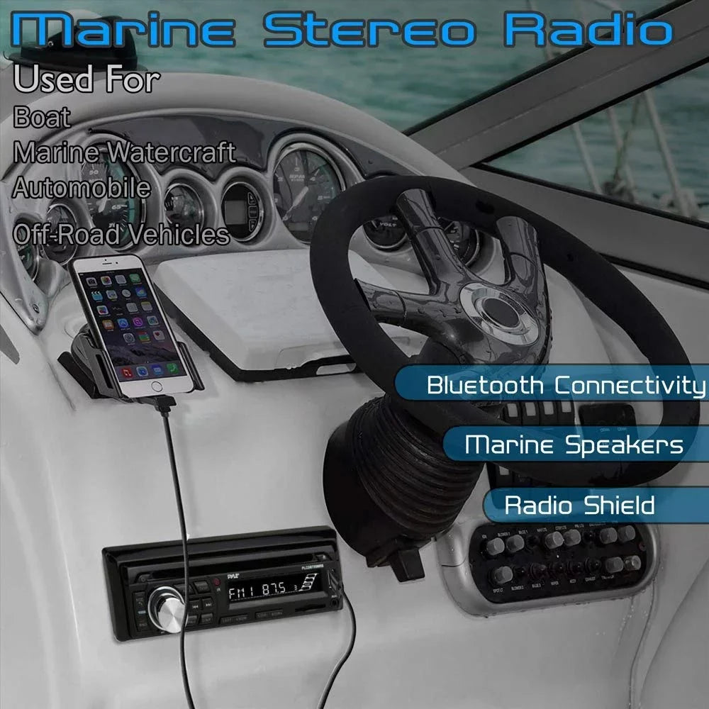 Radio Kit - DIN Audio Stereo & Calling, CD AM/FM Waterproof PLCDBT95MRB Hands-Free Wireless Size Marine 6.5" Bluetooth MP3/USB/SD w/Single Player, Receiver, Radio Speakers, - Readers PYLE Universal