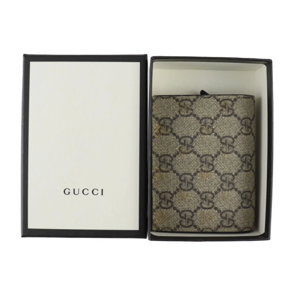 Brown GUCCI Bifold Bee Leather Gucci Beige Black Gold Canvas GG (Good) BEE Supreme Pre-Owned 508757 Compact Wallet