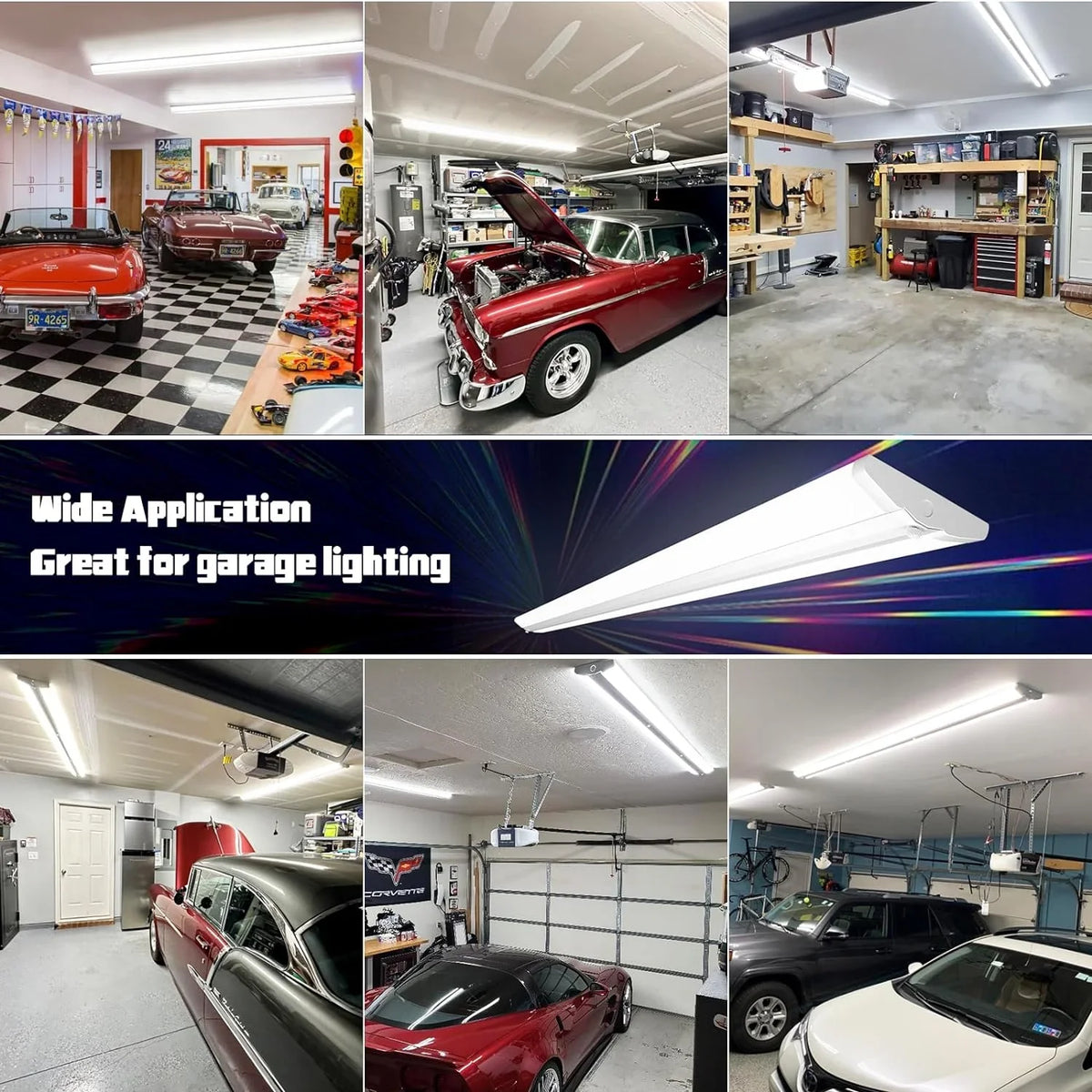 Slim QCAI Lights, Fluorescent for Compact 4 12500LM, Strip T8 110W [6-lamp Warehouse, Light Garage Equiv.], Mount LED 5000K, 8 Shop Wraparound Pack Commercial LED 8FT Foot Office Ultra Grade Flush